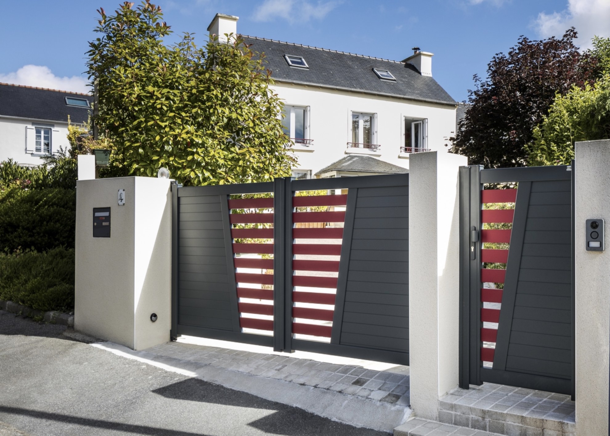 portail bicoloration gris rouge royan